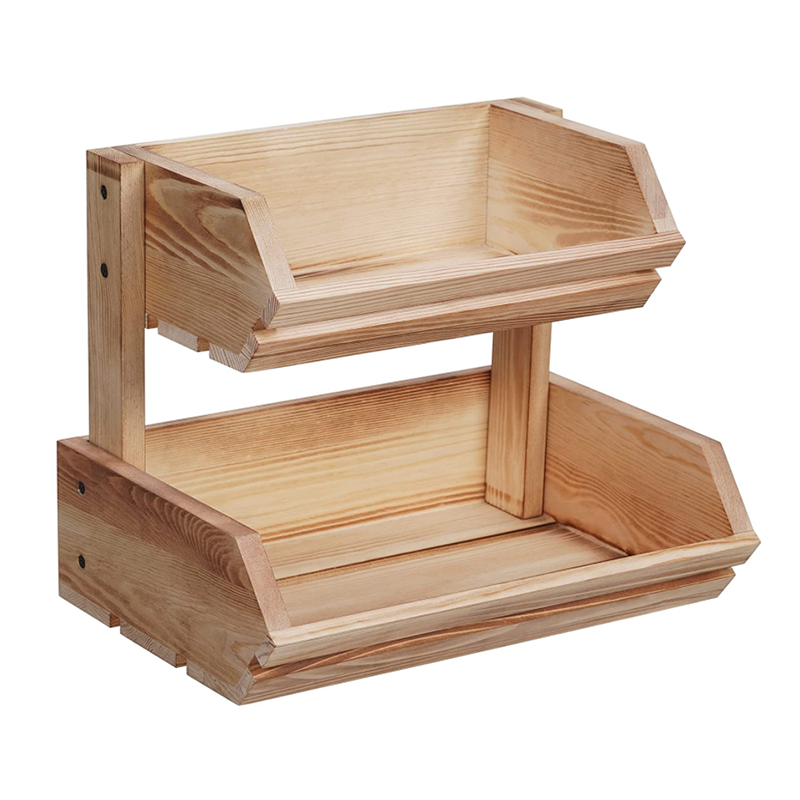 2 Tier Bamboo Kitchen Basket Bread Storage Stand Countertop Basket Bowl Holder Tray Wooden Fruit And Vegetable Storage Rack