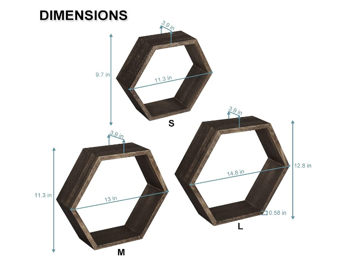 Hexagon Wall Decor Floating Shelves 3-Pack Decorative Wood Wall Shelf Set Screws And Anchors Included Pine Wood Geometric Shelf