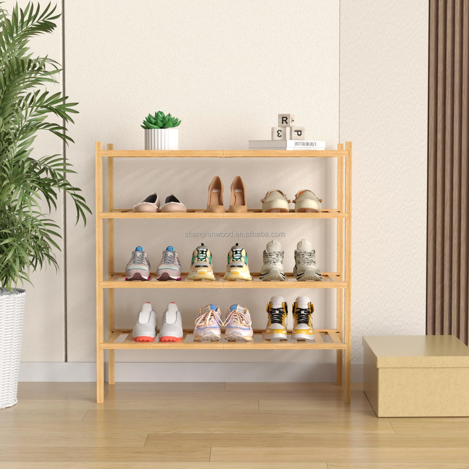 Stackable Furniture Closet Bag And Shoe Multi-Layer Shoe Rack Cabinet Storage Organizer Free Standing Wood Shoe Shelf