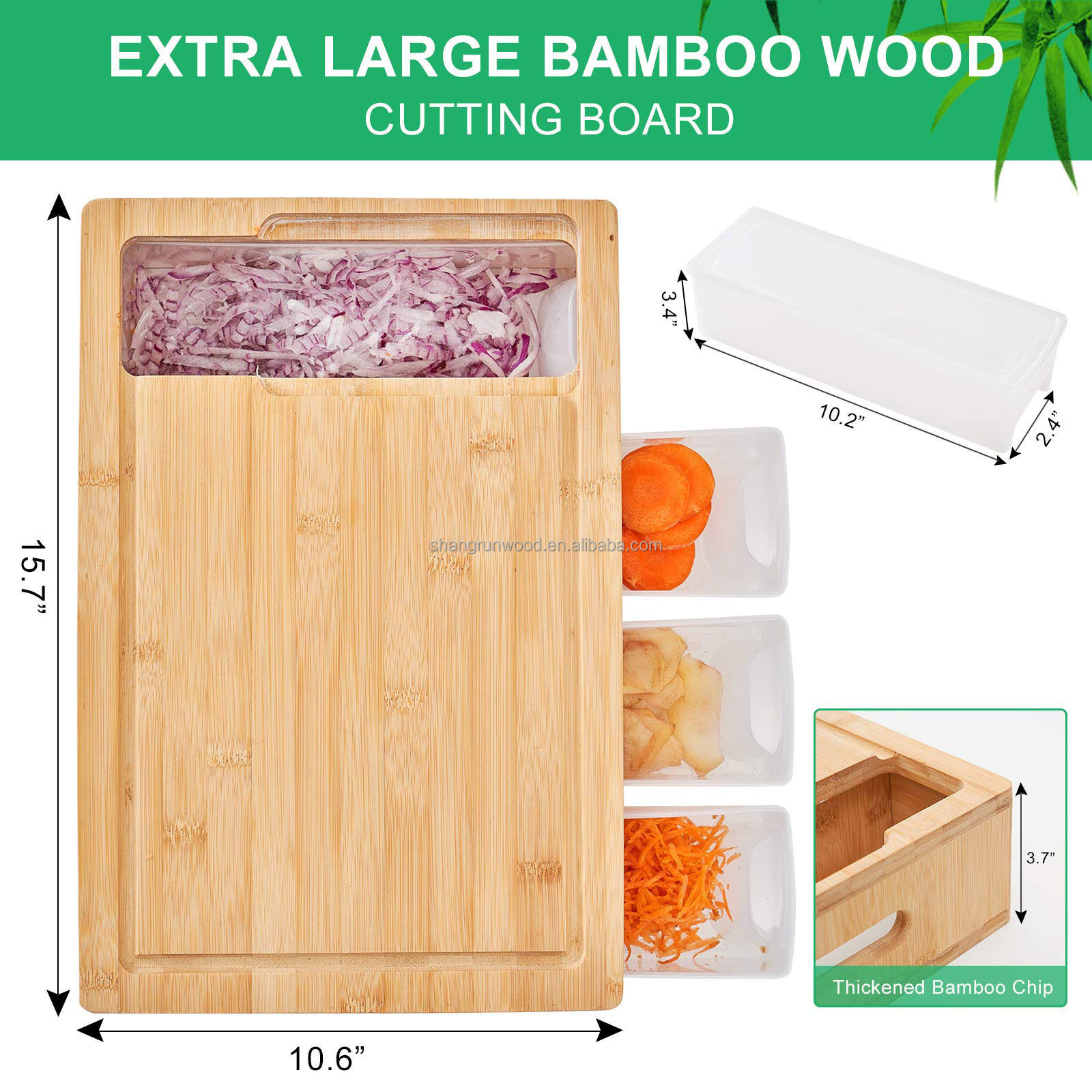 Bamboo Cutting Board Food Prep Deck Large Chopping Cutting Boards With Containers 4 Trays/Storage With Lids & 4 Graters