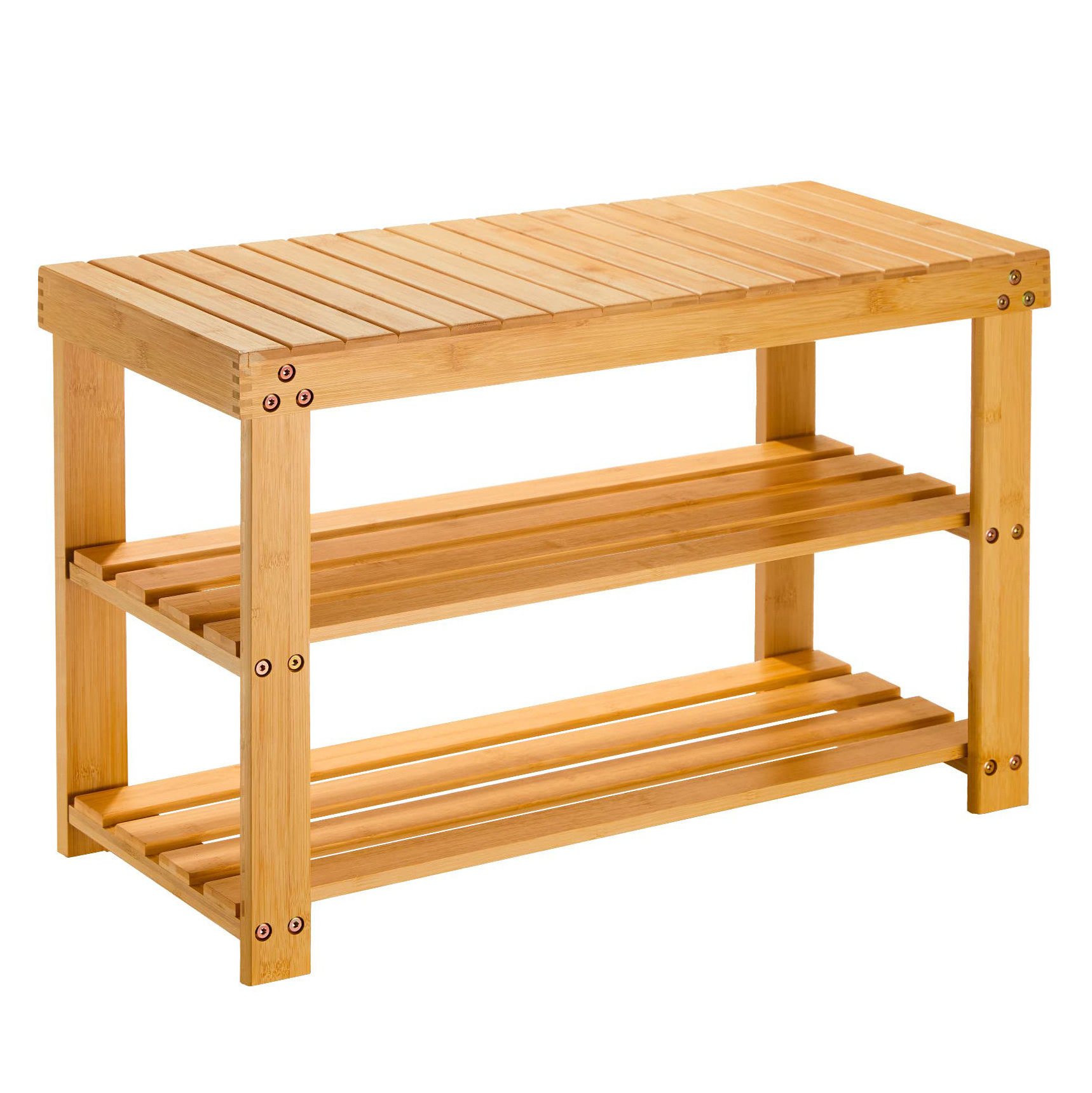 Cabinet Bamboo Shoe Rack Bench With 2 Tiers Shelves Display Storage And Organizer For Bedroom, Entryway, Hallway