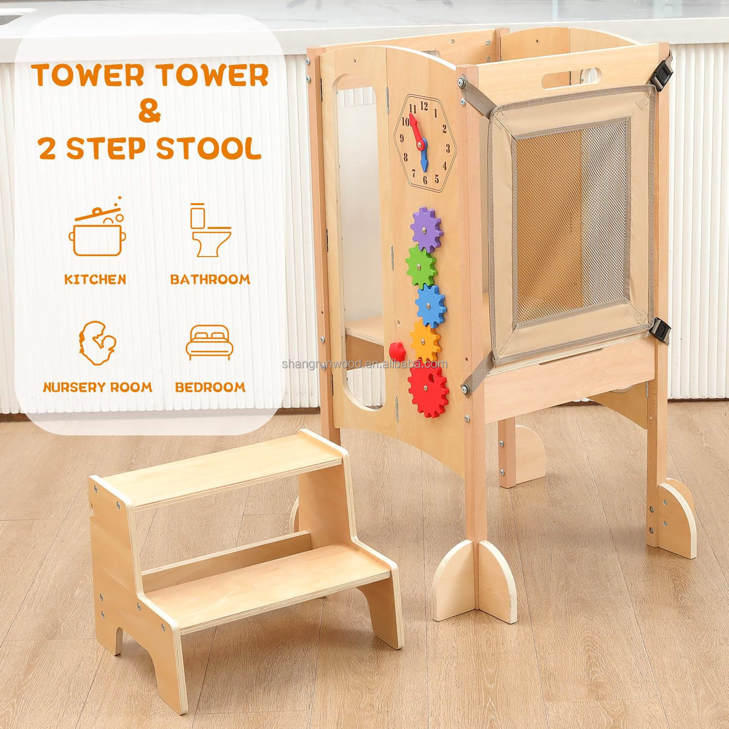 Kitchen Helper Wooden Foldable Collapsible Adjustable Toddler Tower Montessori Learning Tower 4 In 1 For Children