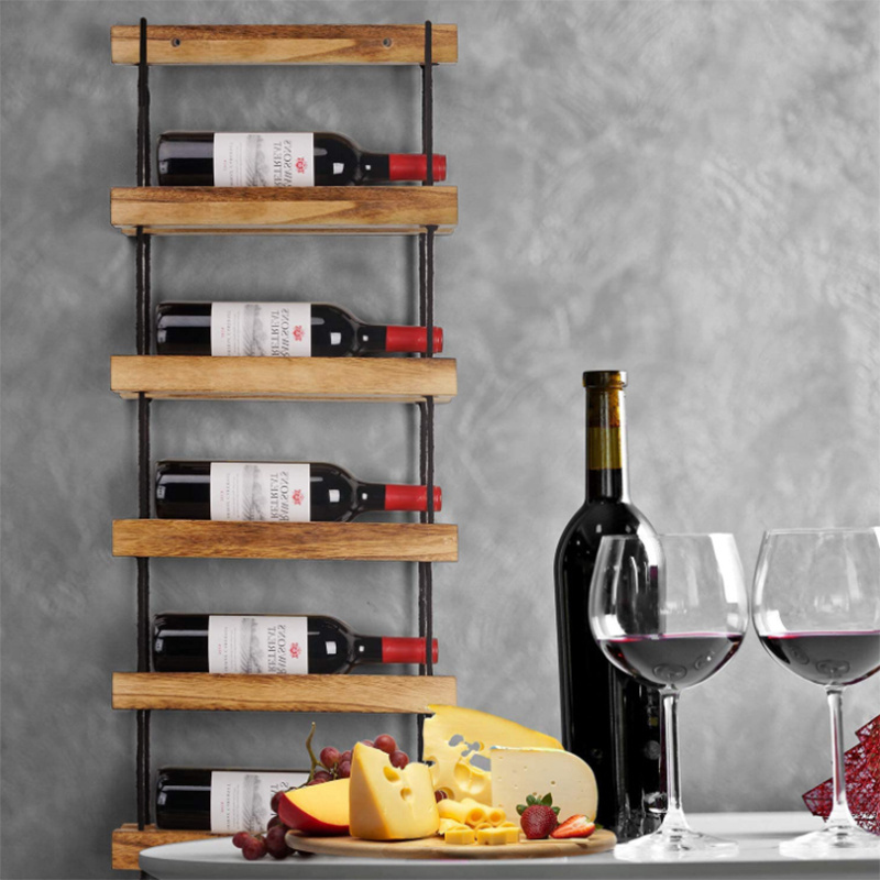 High Quality Kitchen Wall Cabinets Wine Bottle Display 6 Tier Wine Rack Wall Mounted Wooden Folding Wine Rack