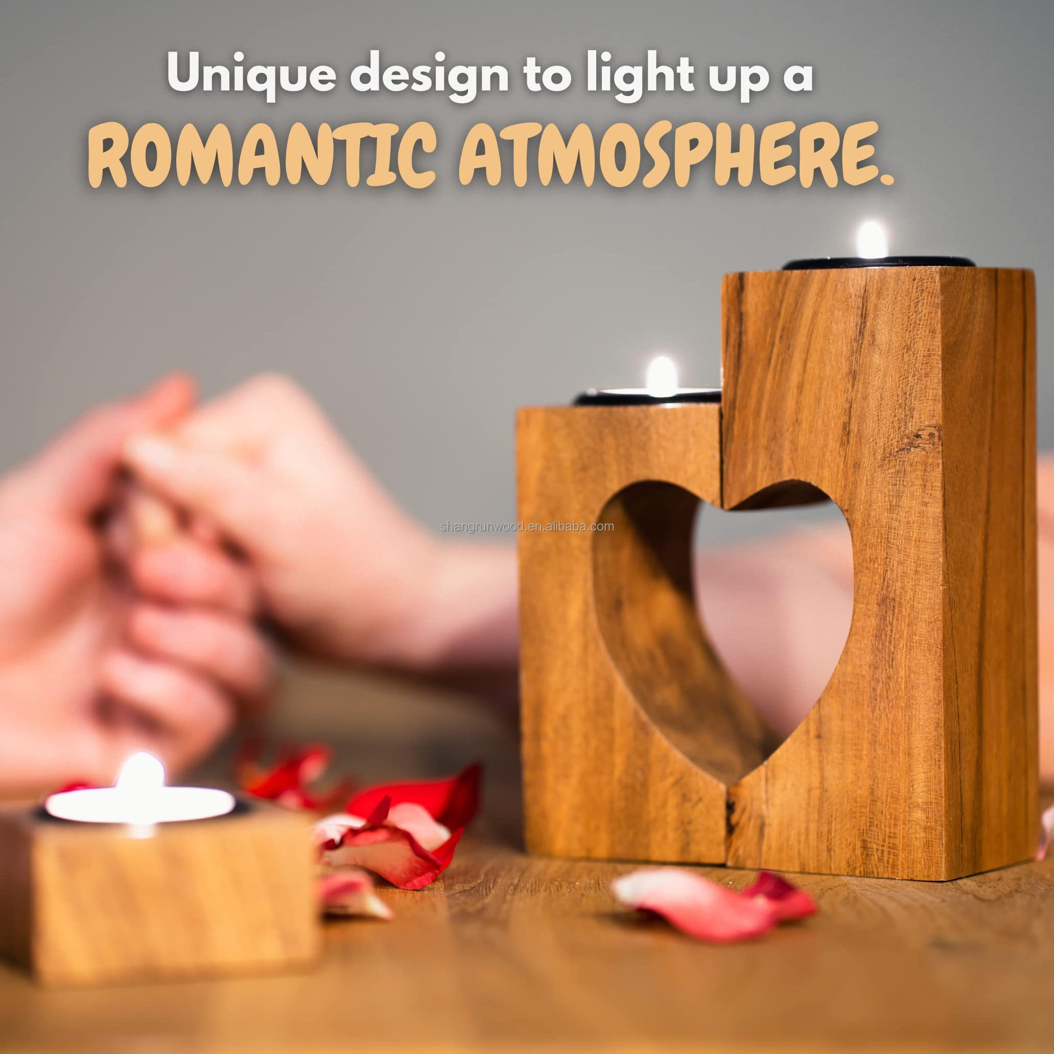 Handmade Decorative Eco-Friendly Wooden Heart Candle Holder Unfinished Wooden Candle Holder Pillar For Dining Table