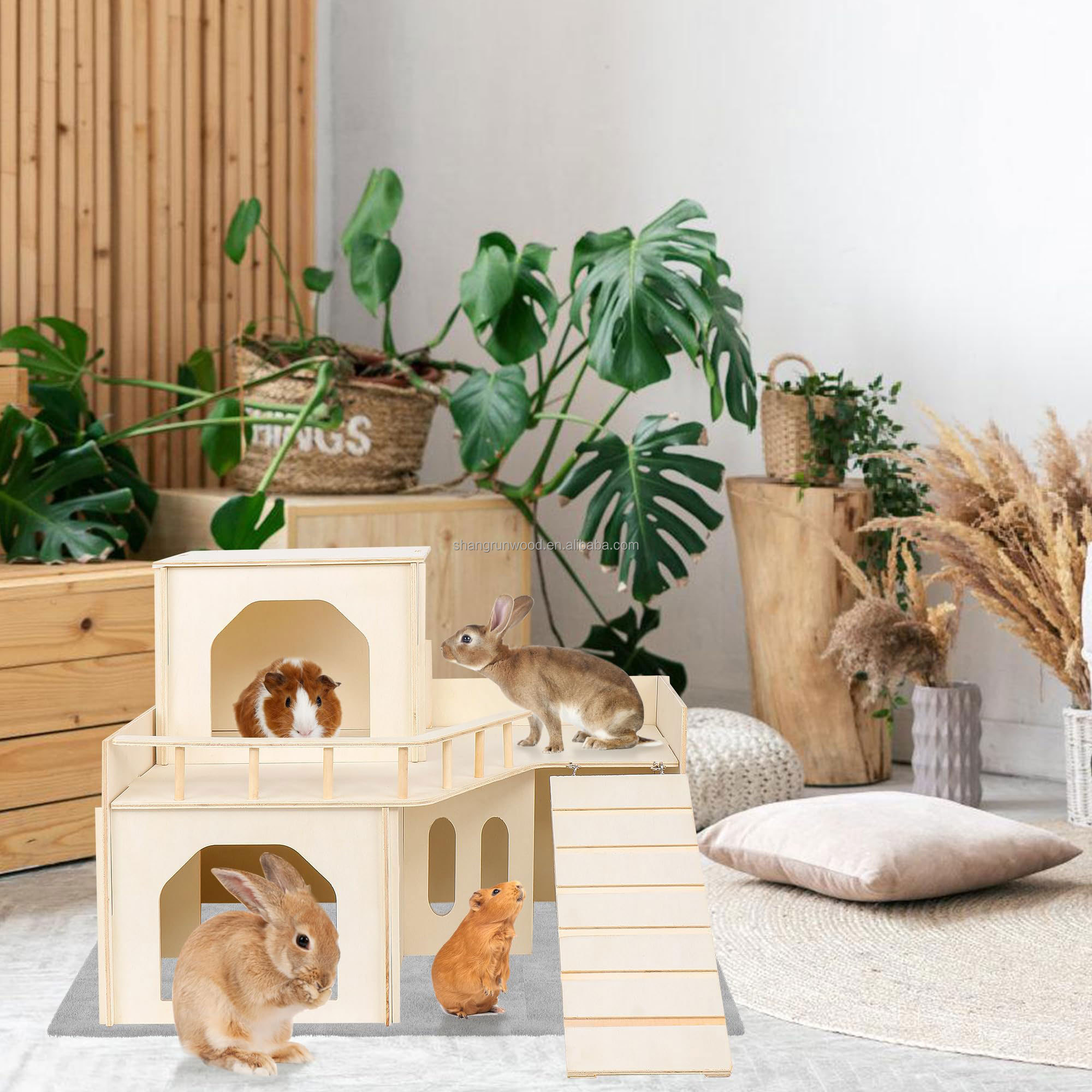 Small Animal Detachable Habitat Wood Hamster House Cage For Guinea Pig Chinchilla Bunny Hamster Hedgehog Squirrel