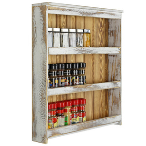 Wholesale Wall Mounted Kitchen Organizer Spice Shelf Hanging Wall Mount 3 Tier Rustic Whitewashed Wood Spice Rack Organizer