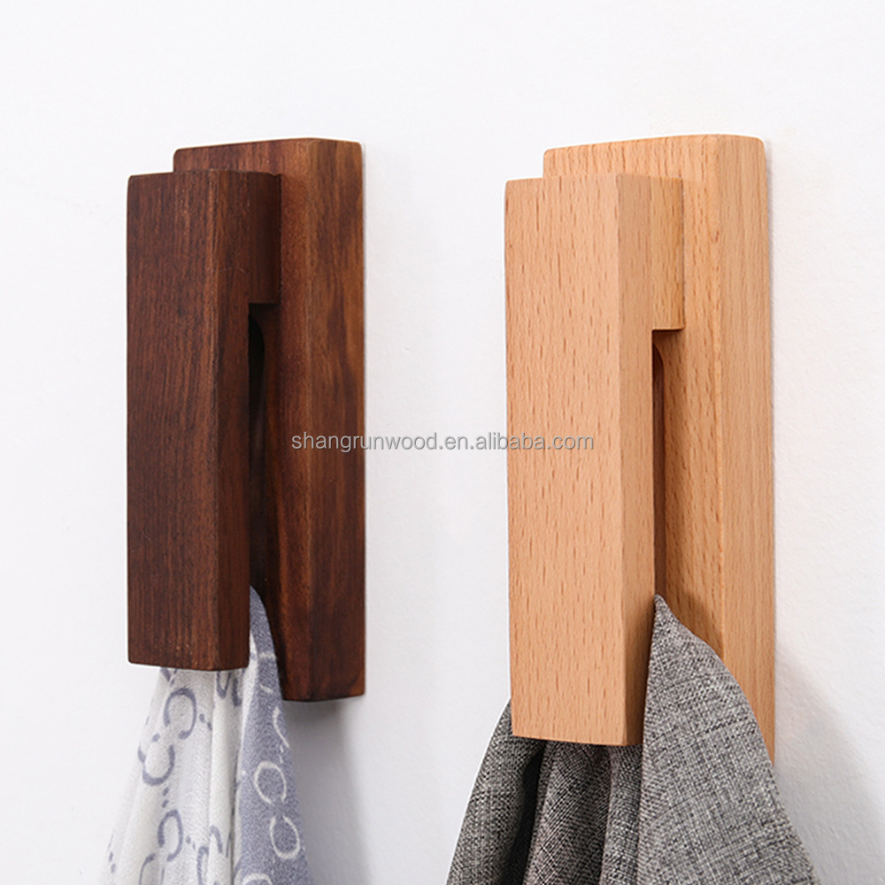 Shangrun Decorative Rustic Custom Wall Walnut Wood Storage Rack Hanging Hooks For Jackets Coats Hats And Scarves