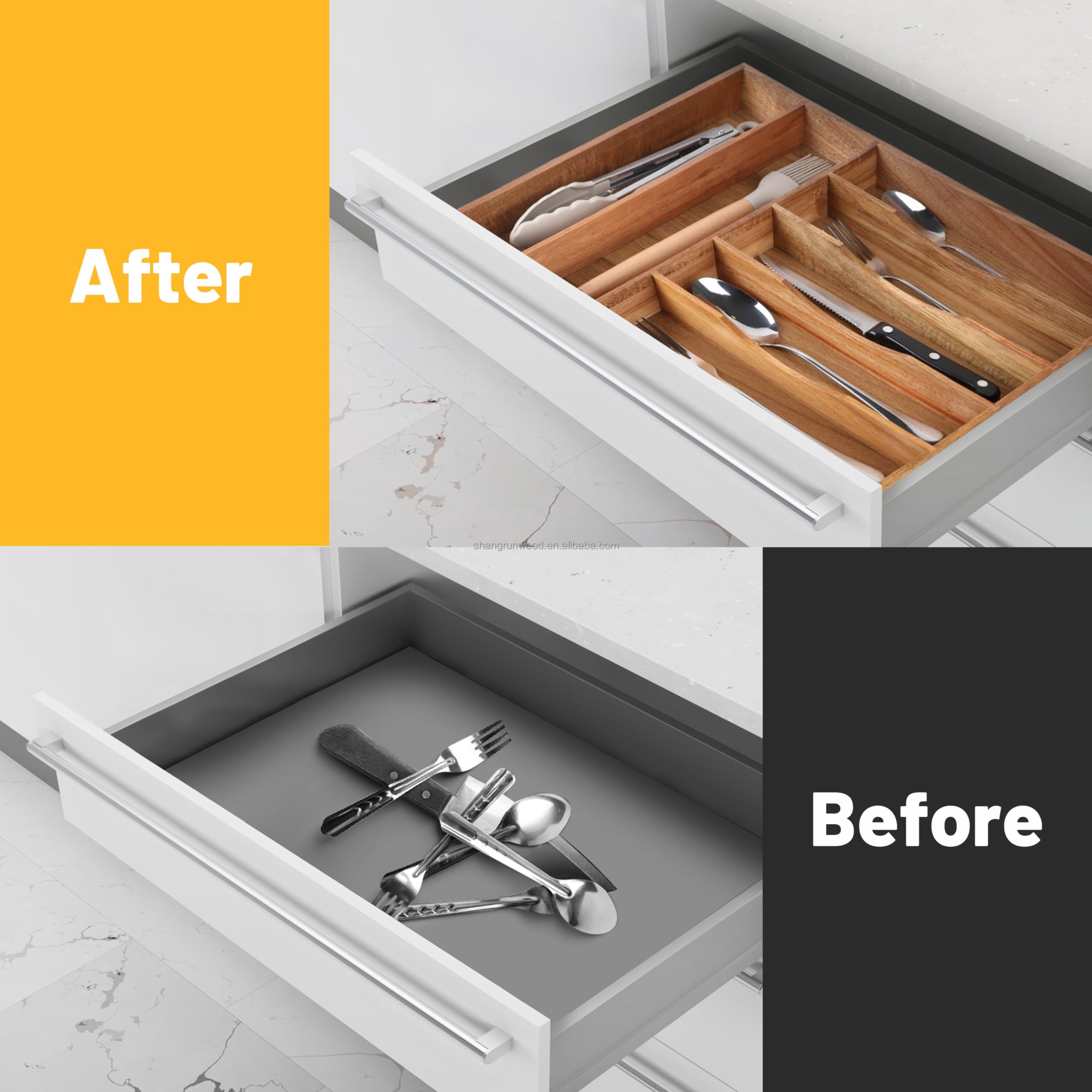 Kitchen Acacia Silverware 7 Slots Utensil Organizer Extra Deep Grooved Divider Drawer Schubladen Organizer