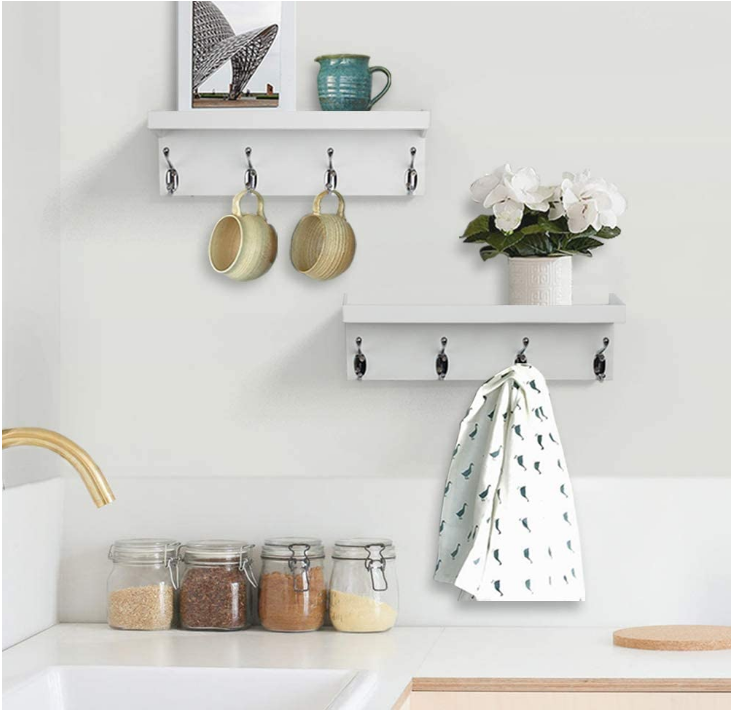 Kitchen Tableware Storage Hanger Metal Contemporary Cloth Small Wall Hook Wood Floating Shelf Wall Mounted 8 Wall Mounted Rack