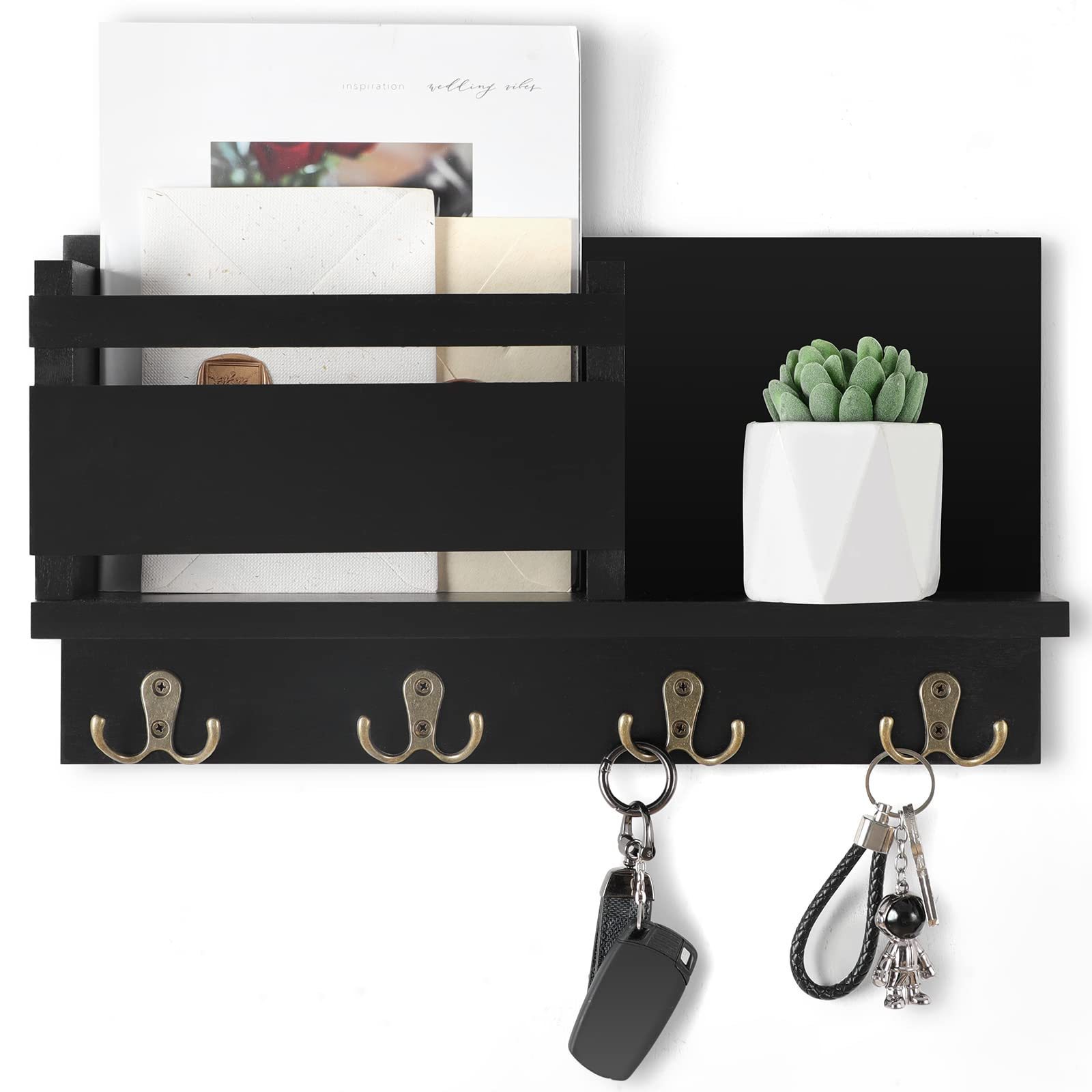 Entryway Mudroom Mail Holder Rack Wooden Mail And Key Storage Holders Racks With 4 Key Rack Hooks For Wall