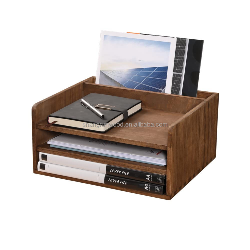 Cute Office Wood Desk Drawer Organizer Set With 3 Paper Letter Tray Desk Organizer For File Folder Storage