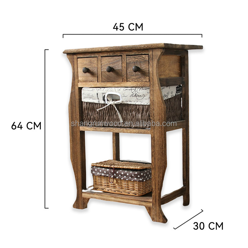 Modern simple solid wood rattan drawer bedside storage small cabinet multi-functional simple storage cabinet bedroom storage