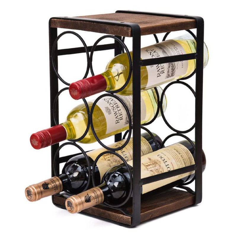 Rustic Wood Countertop 6 Bottles Hanging Wine Barrel Bamboo Wine Organizer Kitchen Storage Racks Wine Racks Wood