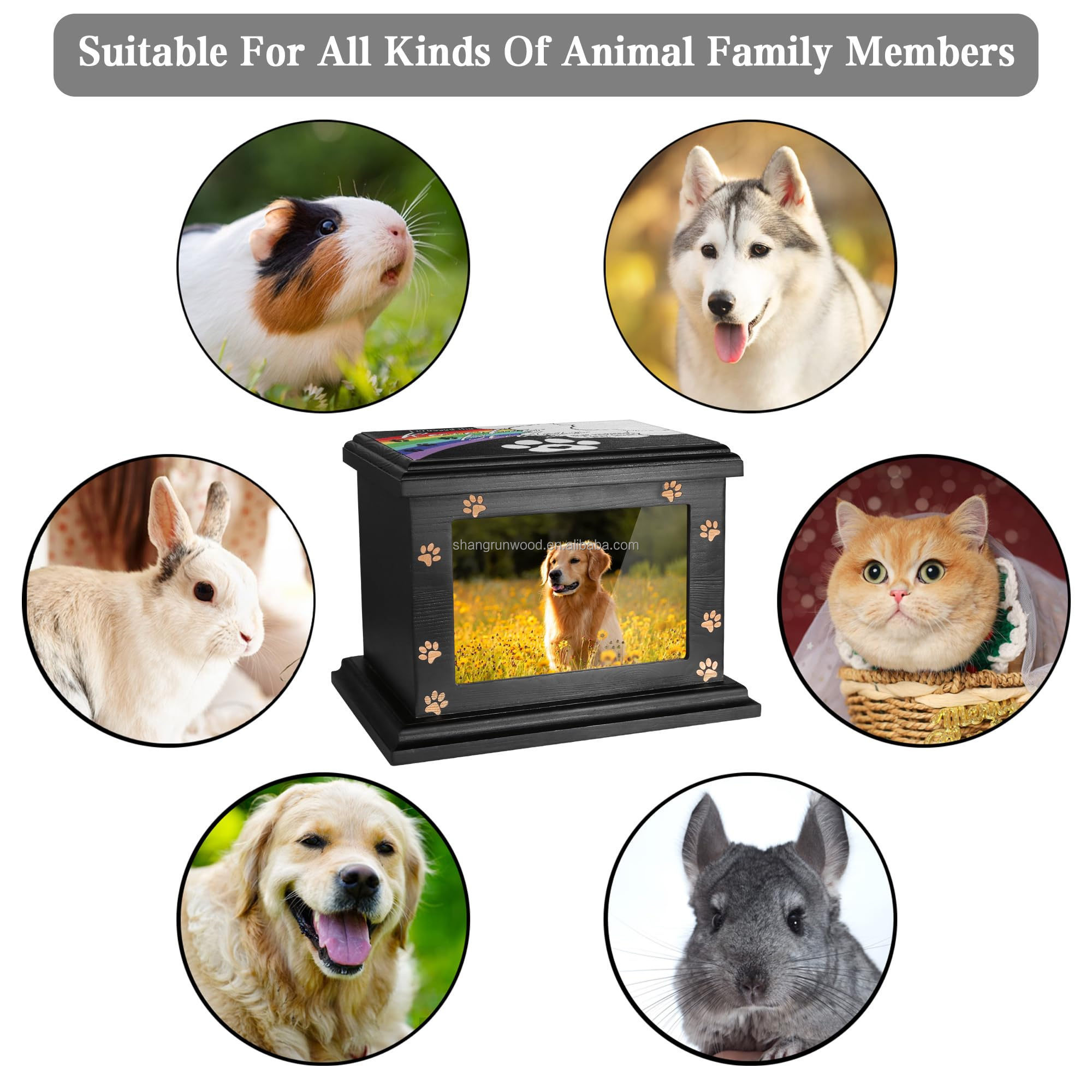 Wholesale Funeral Pet Urn Cremation Urns Keepsake Memory Box For Ashes Mascotas Wooden Pet Urns With Photo Frame For Dogs