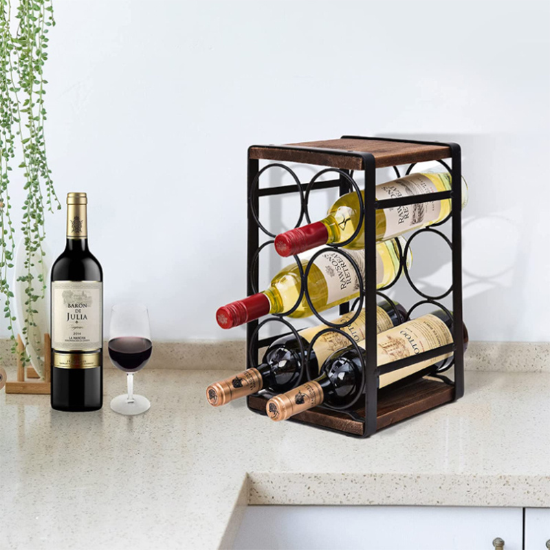 Rustic Wood Countertop 6 Bottles Hanging Wine Barrel Bamboo Wine Organizer Kitchen Storage Racks Wine Racks Wood