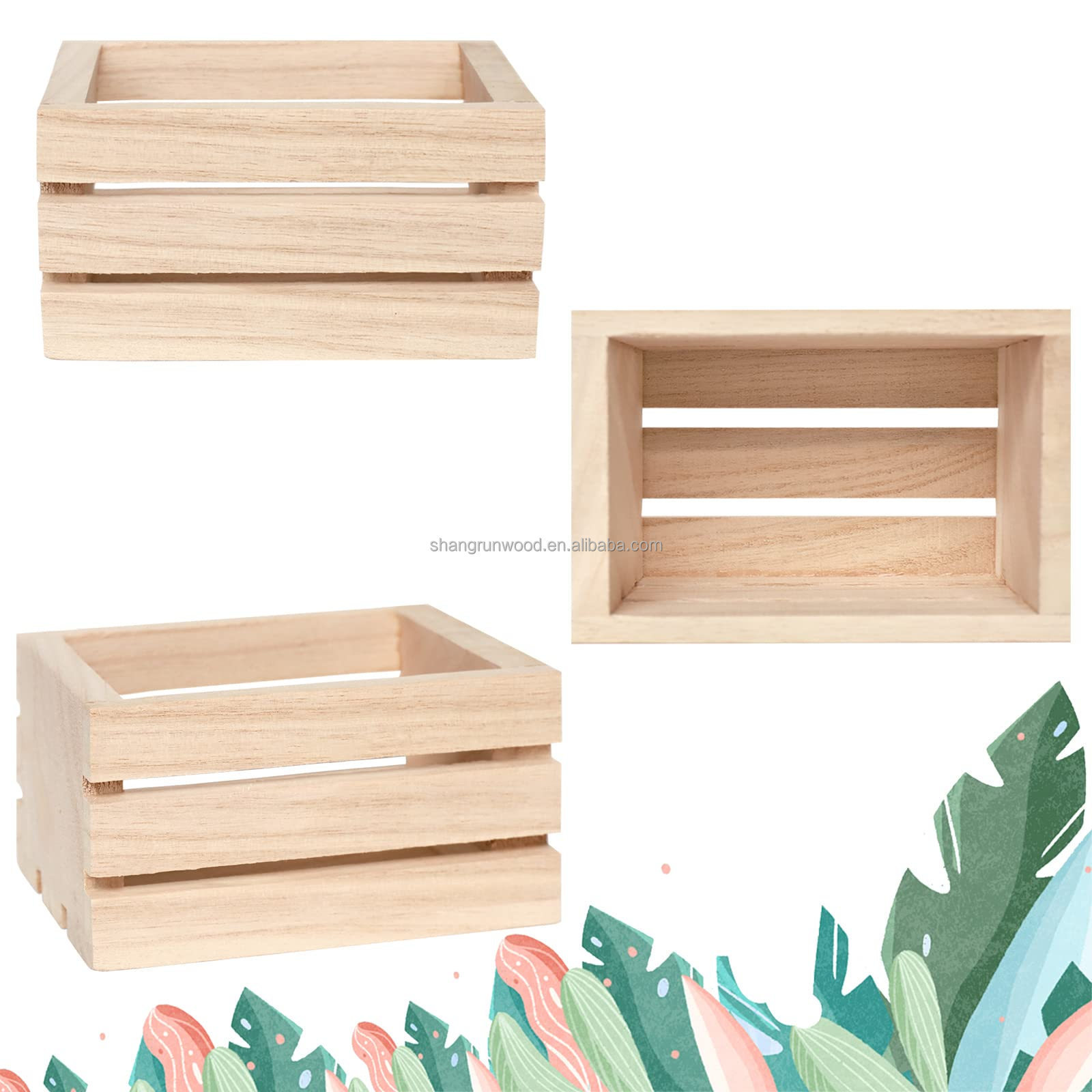 Diy Mini Rustic Wooden Crates, Decorative Crates Unfinished Wood Box, Crate Storage Box For Kitchen