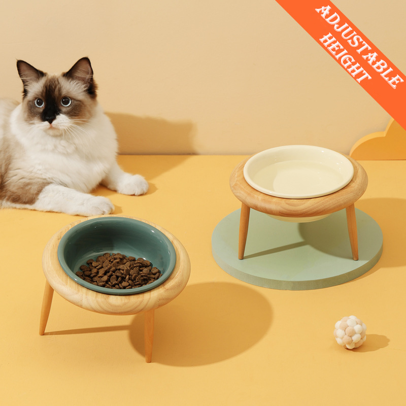 Good Quality Protect Cat's Spine Pet Feeding 15 Degrees Bowls Cute Ceramic Elevated Cat Dog Food Bowl Stand