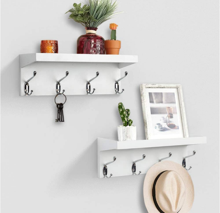 Kitchen Tableware Storage Hanger Metal Contemporary Cloth Small Wall Hook Wood Floating Shelf Wall Mounted 8 Wall Mounted Rack