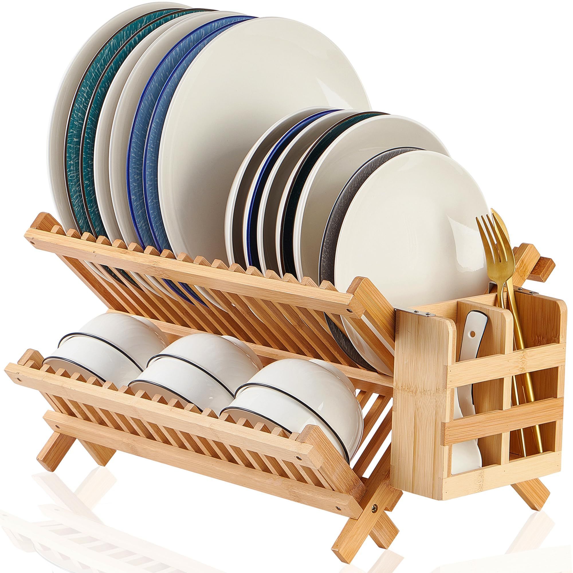 Kitchen Tableware Storage Rack Holder Storage Gadgets Tool Rack Stand Collapsible Small Dish Rack With Utensil Holder