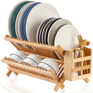 Kitchen Tableware Storage Rack Holder Storage Gadgets Tool Rack Stand Collapsible Small Dish Rack With Utensil Holder