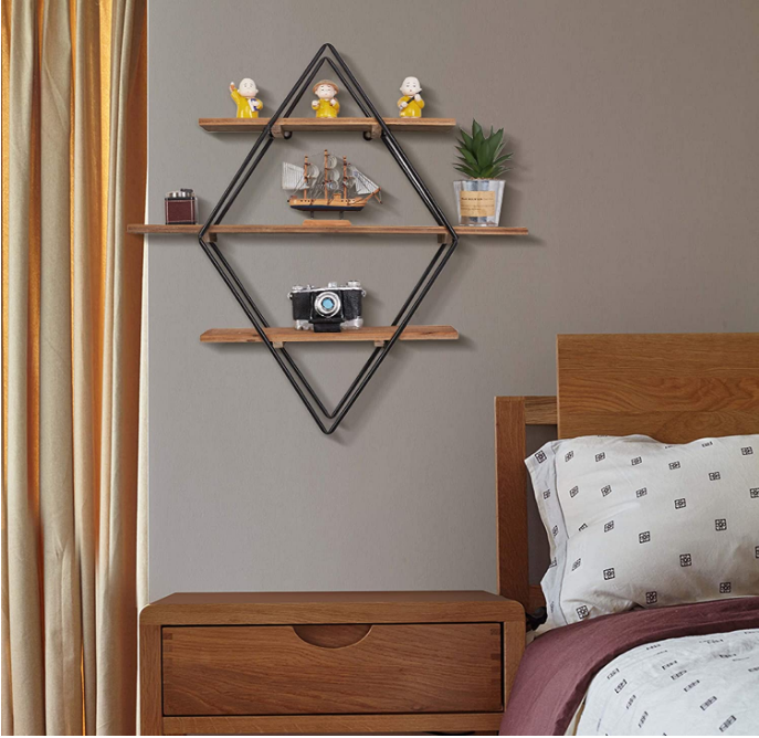 Hanging Floating Wood Wall Storage Bedroom Living Room Bathroom Shelf Floating 3 Tiers Book Steel Wooden Wall Shelf