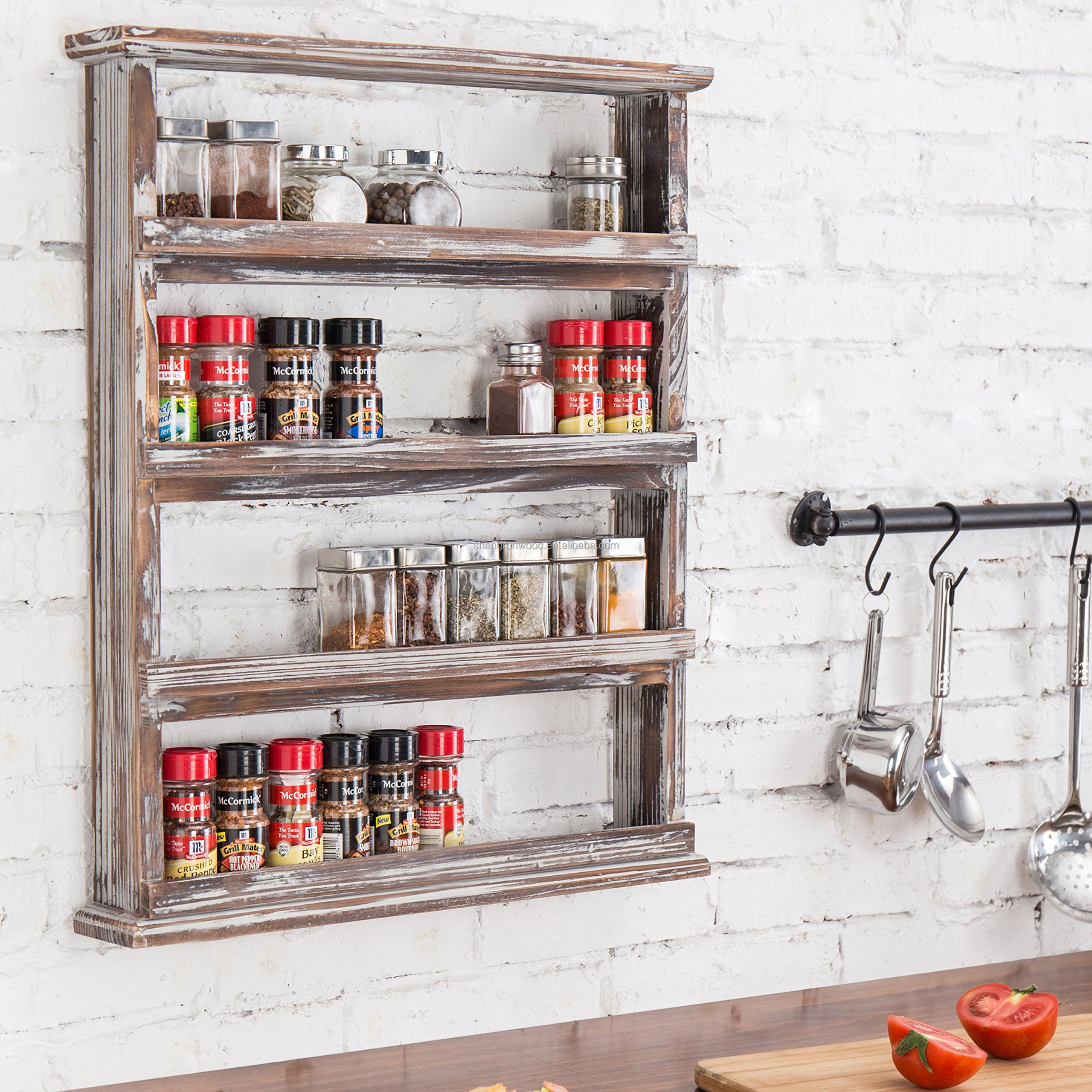 Wooden Spice Rack Organizer Wall Mount Spice Rack Organizer Kitchen Drawer 4 Tier Seasoning Jar Shelves Pantry Organizer