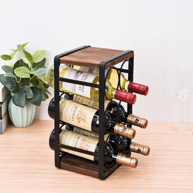 Rustic Wood Countertop 6 Bottles Hanging Wine Barrel Bamboo Wine Organizer Kitchen Storage Racks Wine Racks Wood