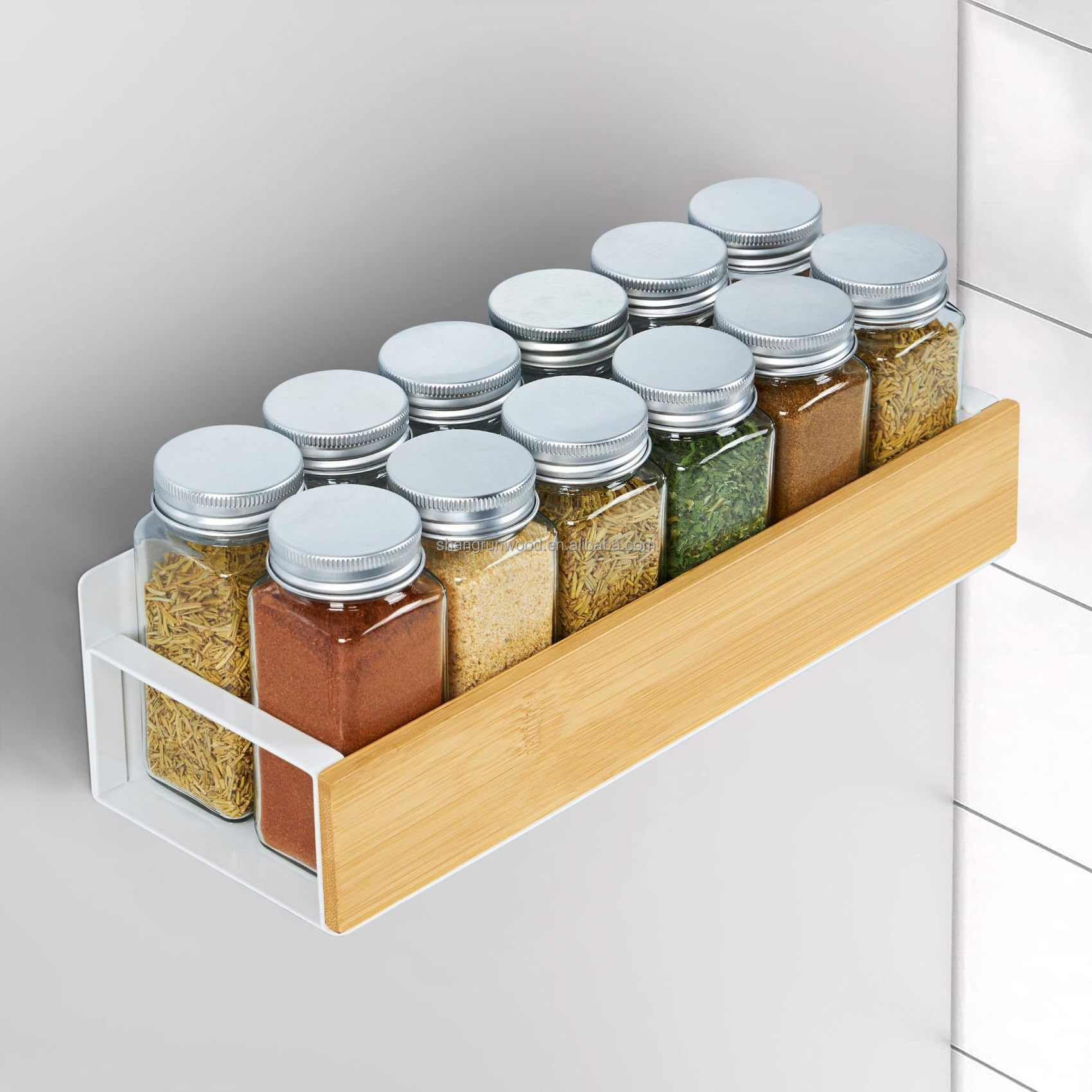 Household Fridge Magnetic Spice Storage Rack Organizer Wooden Wall Mounted Hanging Spice Rack Organizer For Kitchen