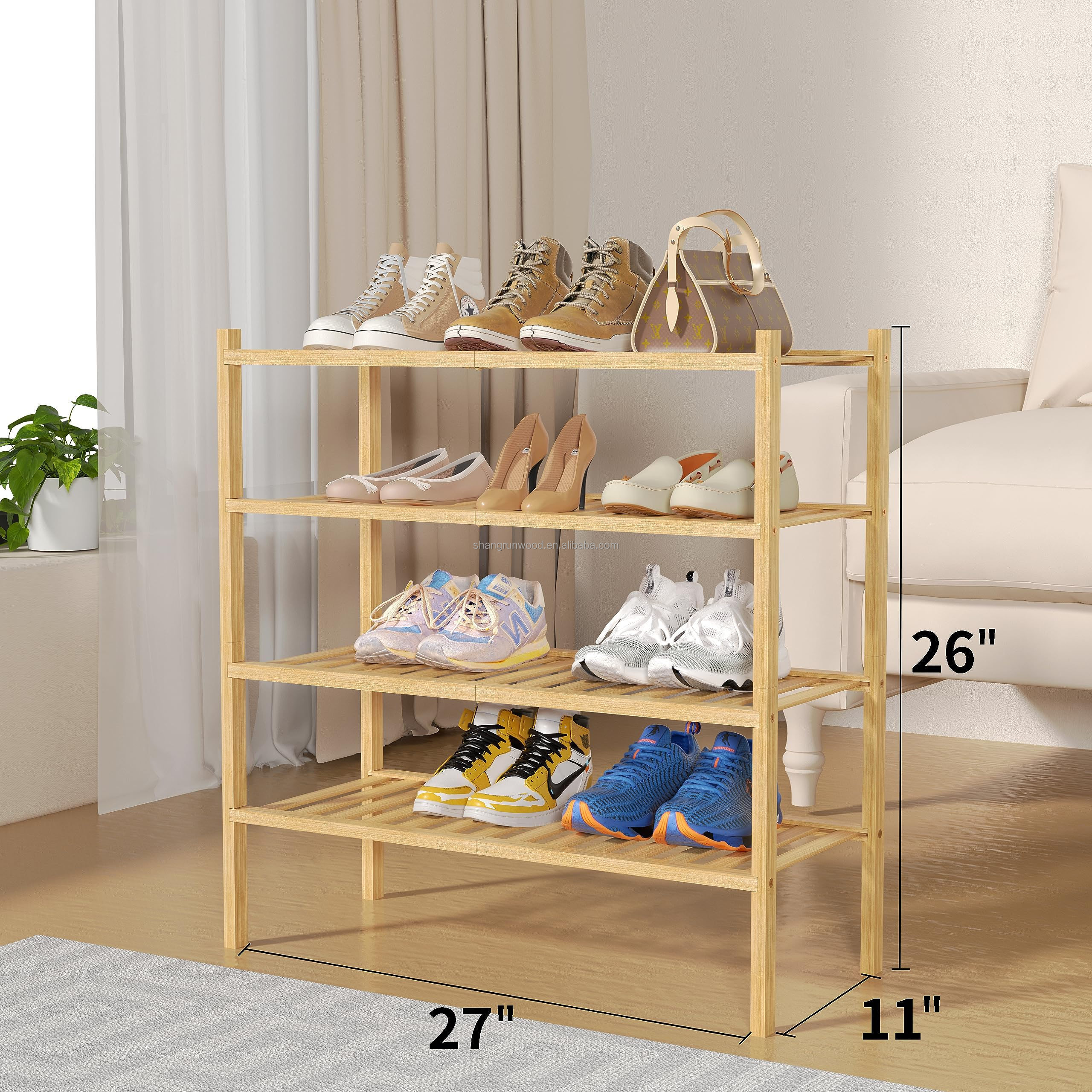 Stackable Furniture Closet Bag And Shoe Multi-Layer Shoe Rack Cabinet Storage Organizer Free Standing Wood Shoe Shelf