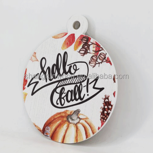 Home Decoration Items Farmhouse Wall Crafts Door Hanging Decor Wooden Hello Fall Sign Round Home Wood Sign