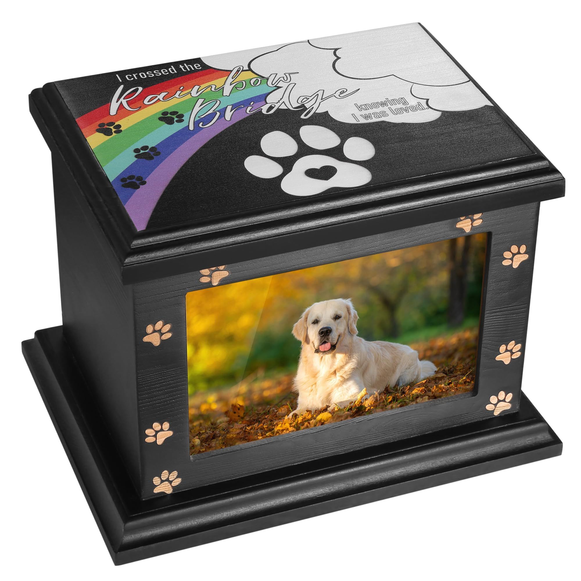 Wholesale Funeral Pet Urn Cremation Urns Keepsake Memory Box For Ashes Mascotas Wooden Pet Urns With Photo Frame For Dogs