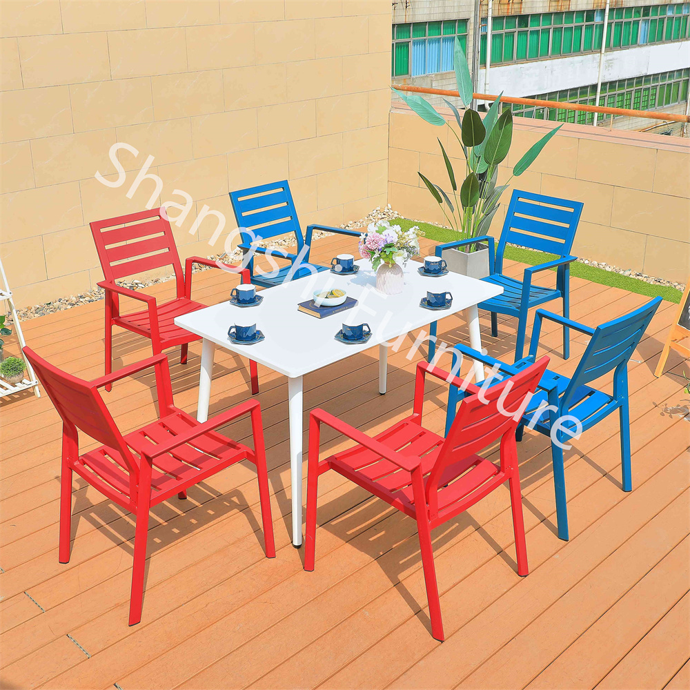 Aluminum Slat Stackable outdoor Chair Stable full welding Patio colorful casual aluminum outdoor garden set leisure metal chair