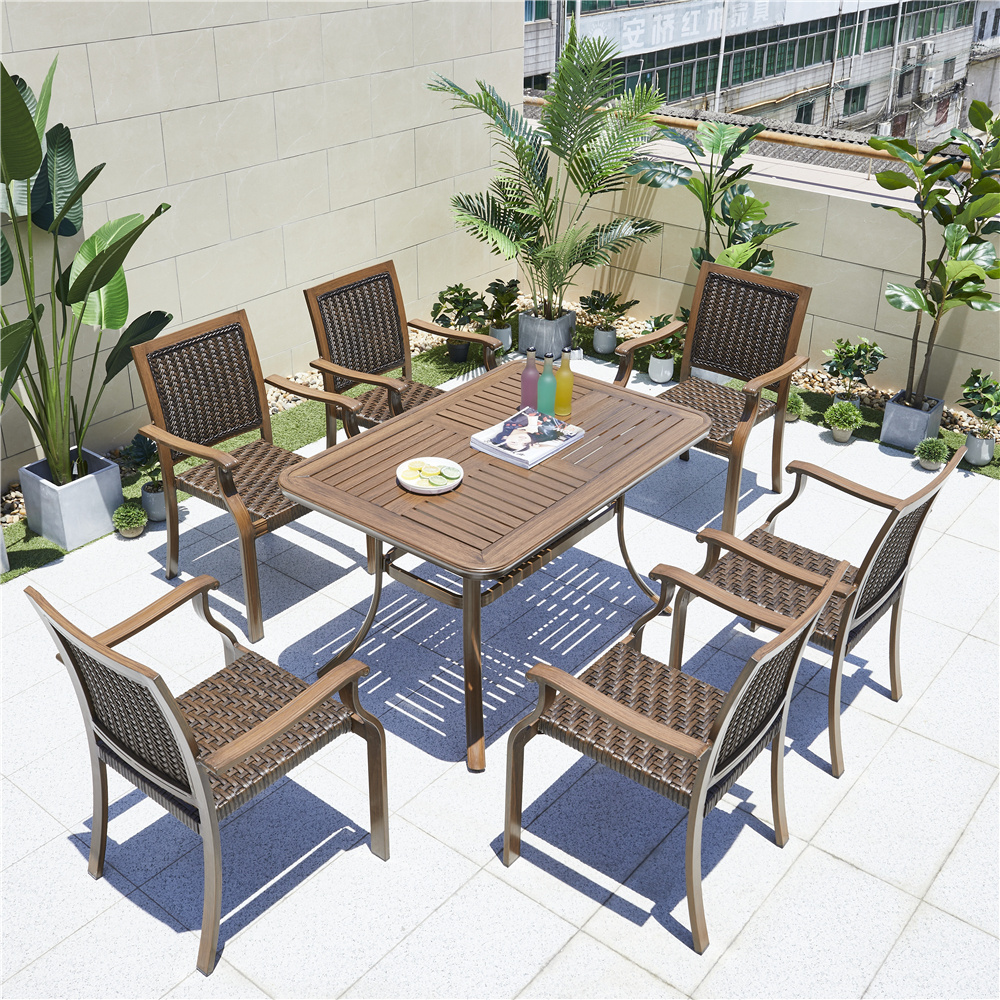 Wholesale Plastic rattan PE aluminum table chair set white coffee outdoor table patio garden furniture