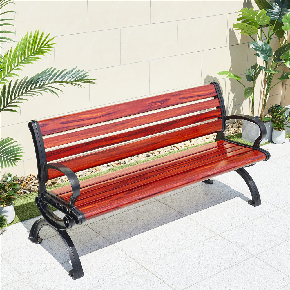 cast aluminum bench leg wood grain solar park bench outdoor furniture long metal bench for public park,case aluminum furniture