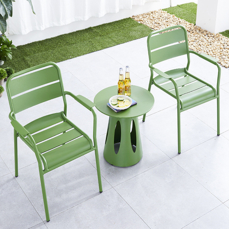 Outdoor aluminum slats metal slat chairs  bistro furniture sets restaurant cafe stackable dining chair