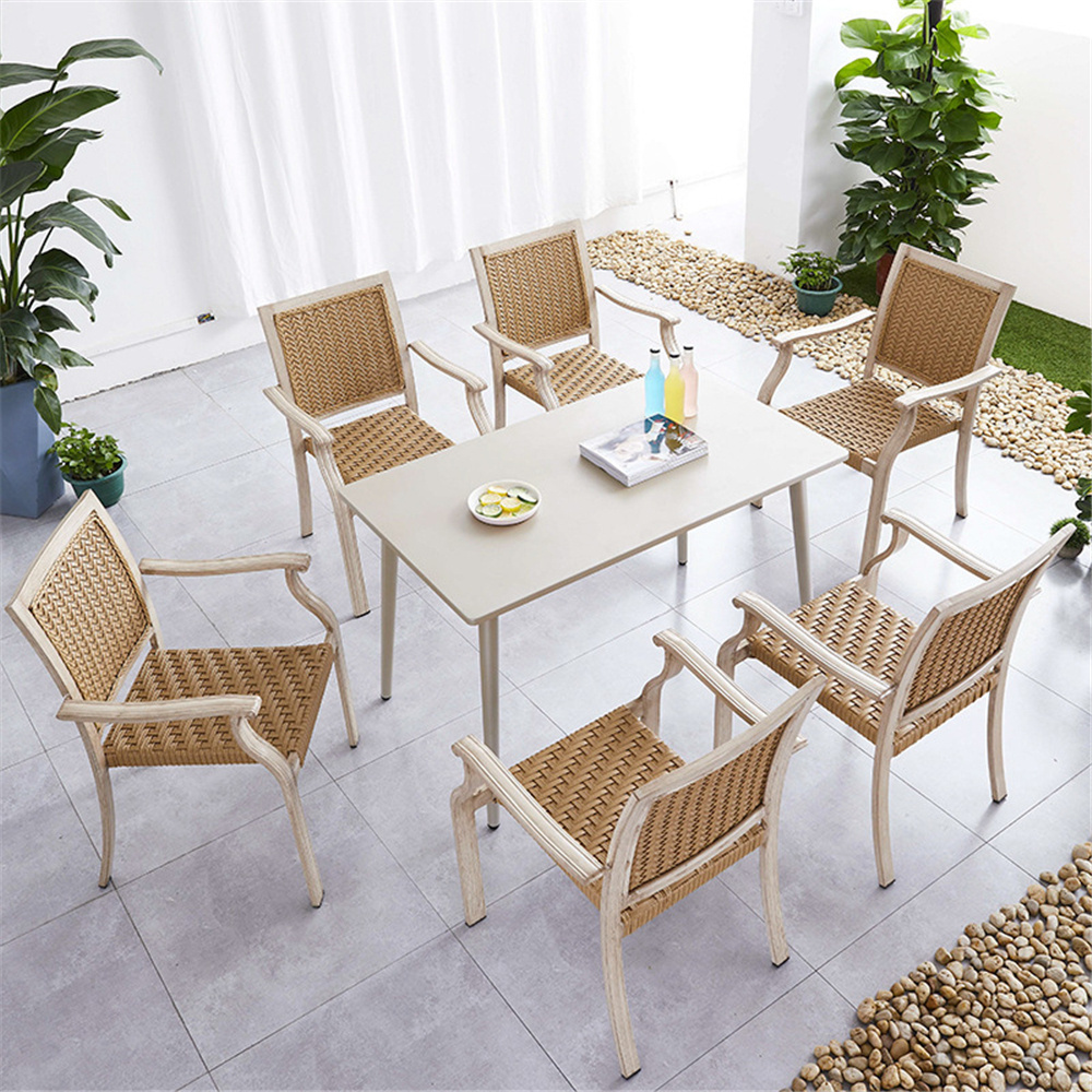 Wholesale Plastic rattan PE aluminum table chair set white coffee outdoor table patio garden furniture