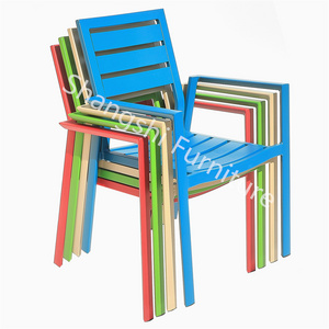 Aluminum Slat Stackable outdoor Chair Stable full welding Patio colorful casual aluminum outdoor garden set leisure metal chair