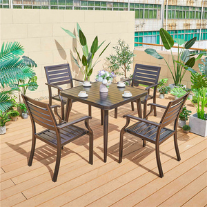 High quality Dining Outdoor Cafe Garden Furniture Set  Full Aluminum Slat Chair Restaurant Patio Table and Chair Balcony Chair