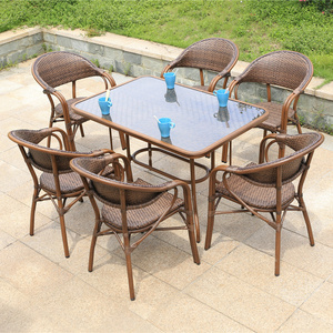 Outdoor PE aluminum  frame chair set terrace cafe restaurant wicker antique cane synthetic plastic rattan furniture