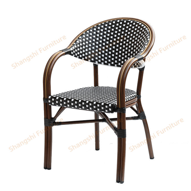 Classic Garden Furniture Outdoor Rattan Hotel Cafe Booth Patio Coffee French Double Aluminum Tube PE Rattan Wicker Dining Chairs