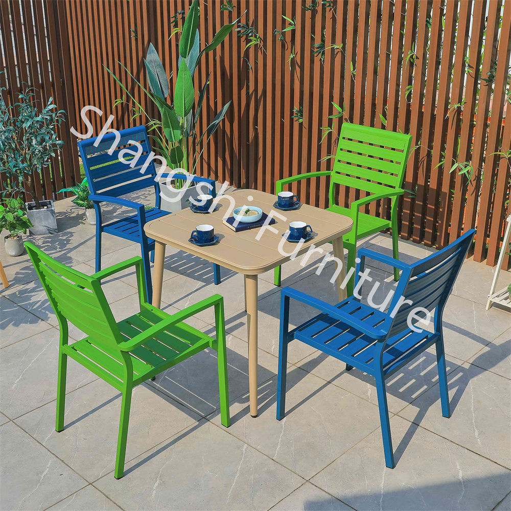 Aluminum Slat Stackable outdoor Chair Stable full welding Patio colorful casual aluminum outdoor garden set leisure metal chair