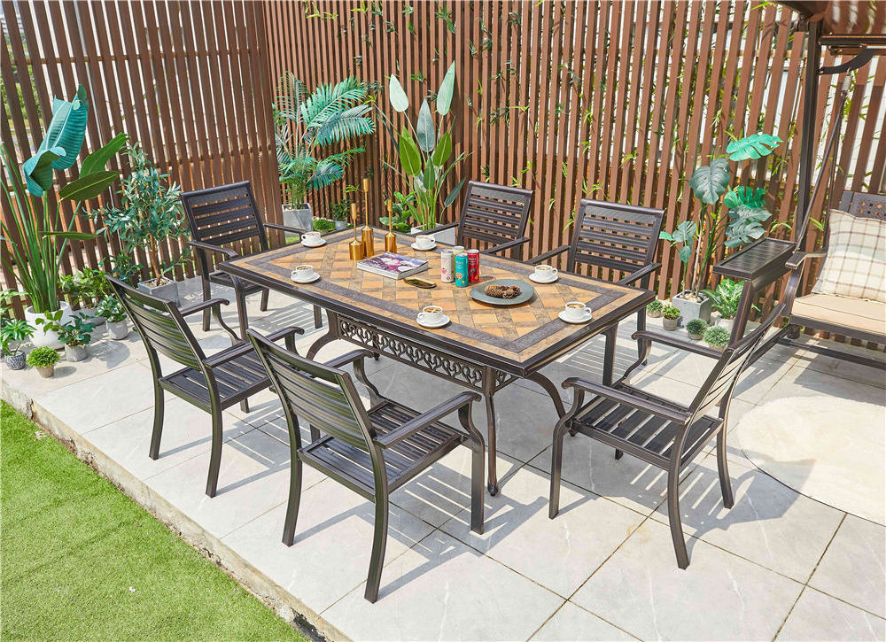 High quality Dining Outdoor Cafe Garden Furniture Set  Full Aluminum Slat Chair Restaurant Patio Table and Chair Balcony Chair