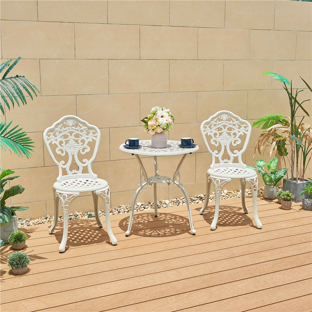 European style outdoor 3 pieces furniture cast aluminium chair bistro patio set cafe table and chairs  set kd garden set