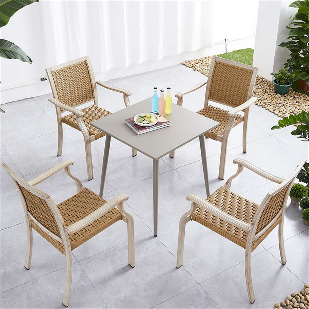 Wholesale Plastic rattan PE aluminum table chair set white coffee outdoor table patio garden furniture