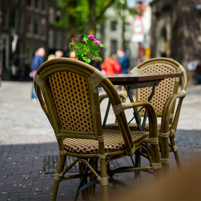 Patio Stacked French wicker Rattan chair Paris Bamboo Garden Bistro chair