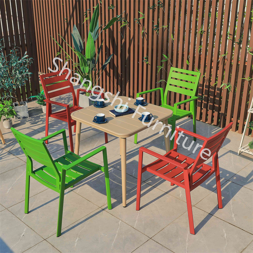 Aluminum Slat Stackable outdoor Chair Stable full welding Patio colorful casual aluminum outdoor garden set leisure metal chair