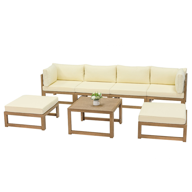 Luxury Outdoor Furniture Hotel Project plastic Wood outdoor Patio Garden Sofa Set Courtyard L Shape Outdoor Sofa