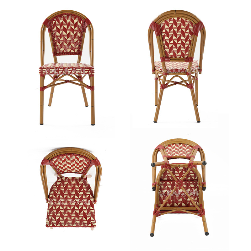 Patio Stacked French wicker Rattan chair Paris Bamboo Garden Bistro chair