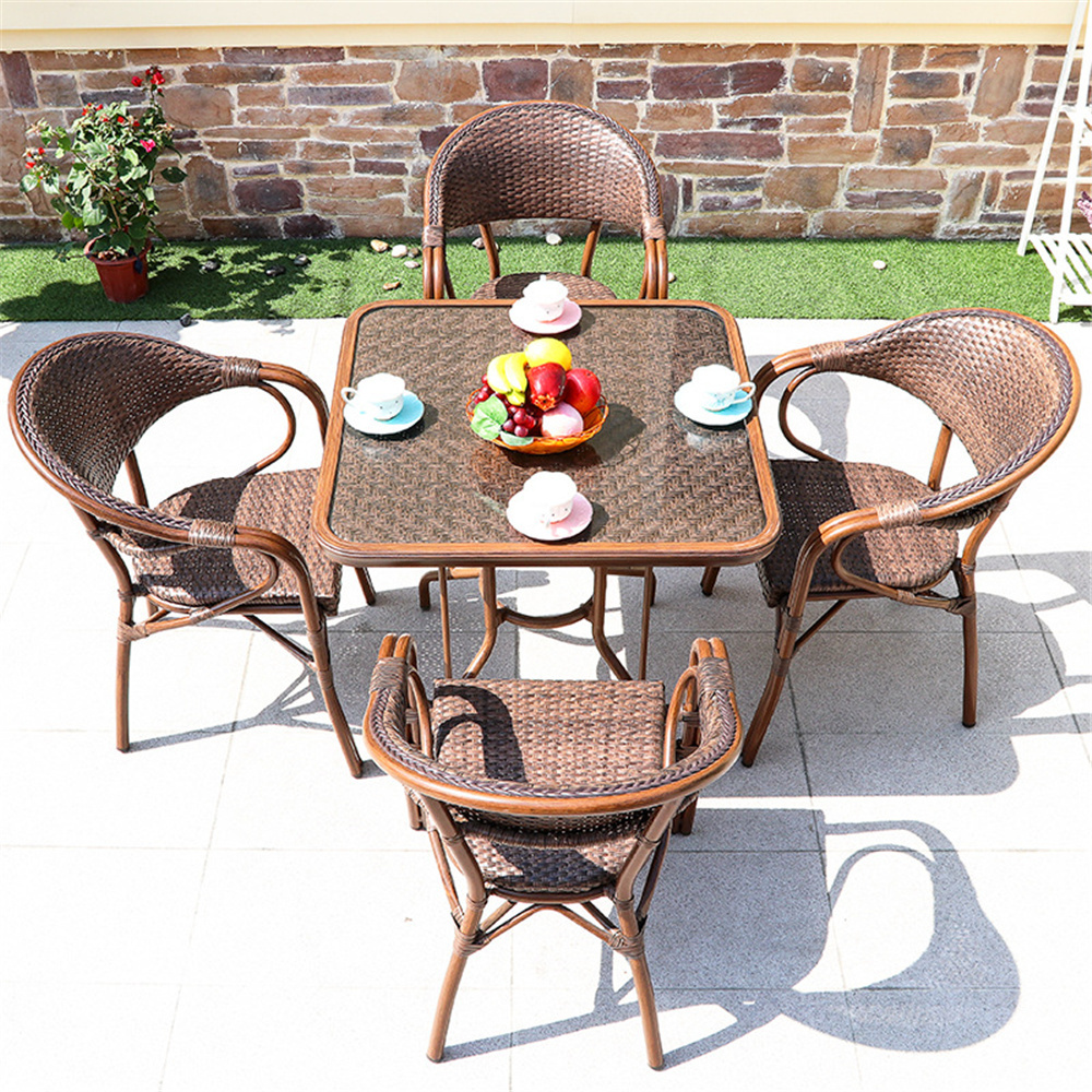 ALUMINUM PLASTIC WICKER TABLE OUTDOOR PLASTIC RATTAN FURNITURE OUTDOOR DINING TABLE