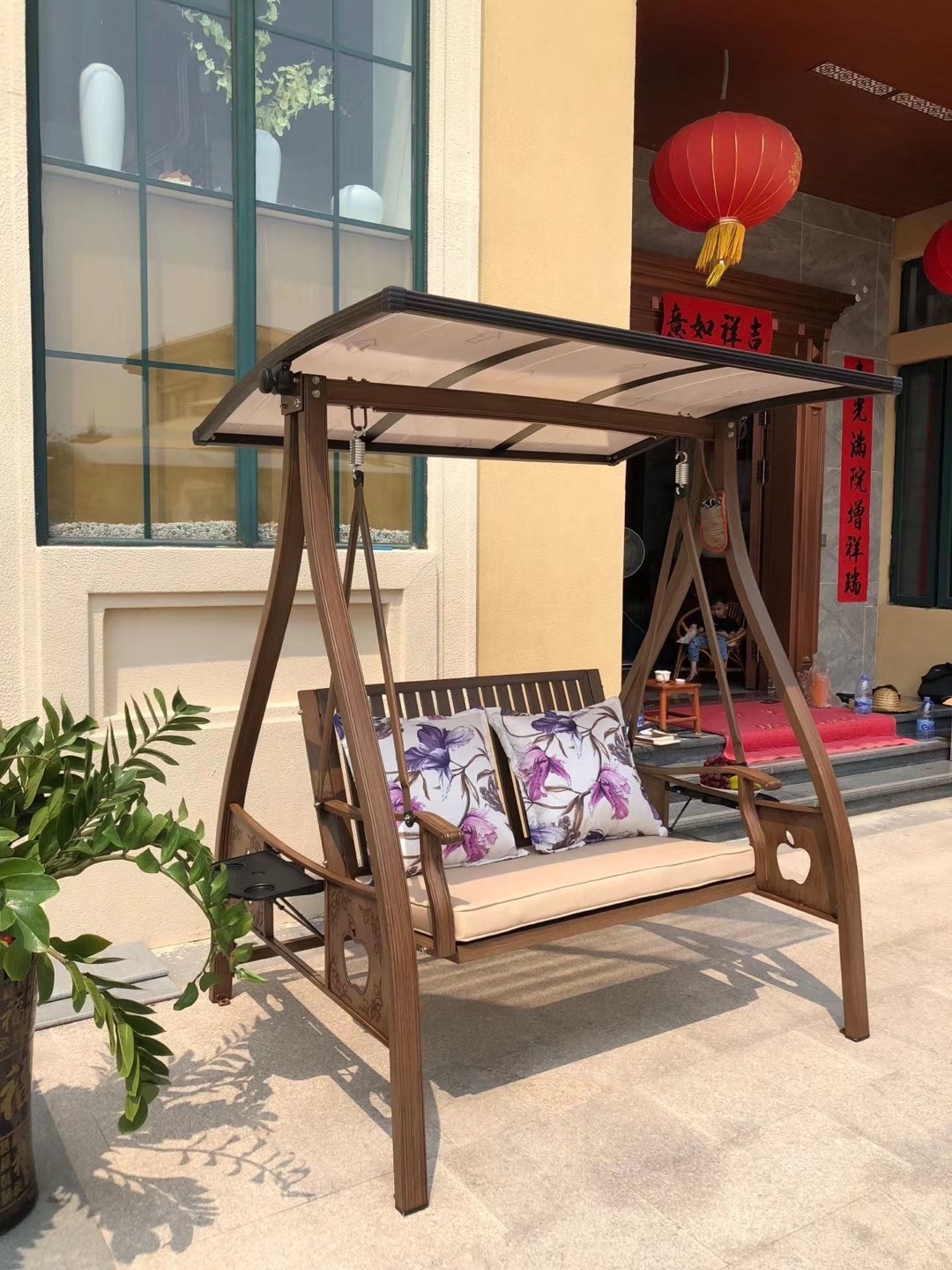 High Quality Modern Outdoor Furniture Metal Stand Garden Rattan Patio Swings With Canopy